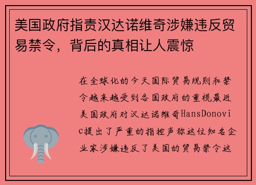 美国政府指责汉达诺维奇涉嫌违反贸易禁令，背后的真相让人震惊